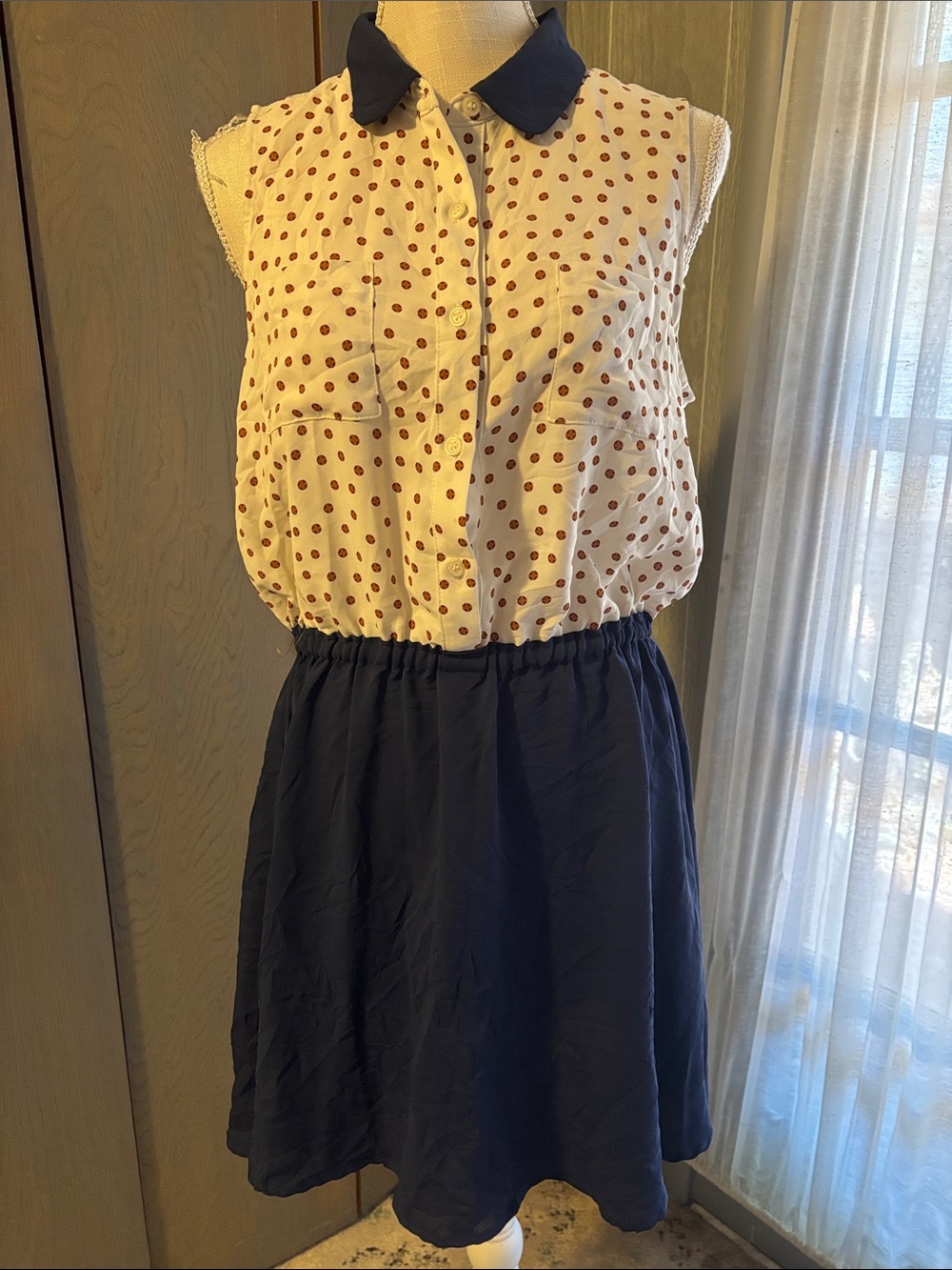 Macys Maison Jules Dress Sleeveless Peter Pan Collar Elastic Waist Knee Legnth